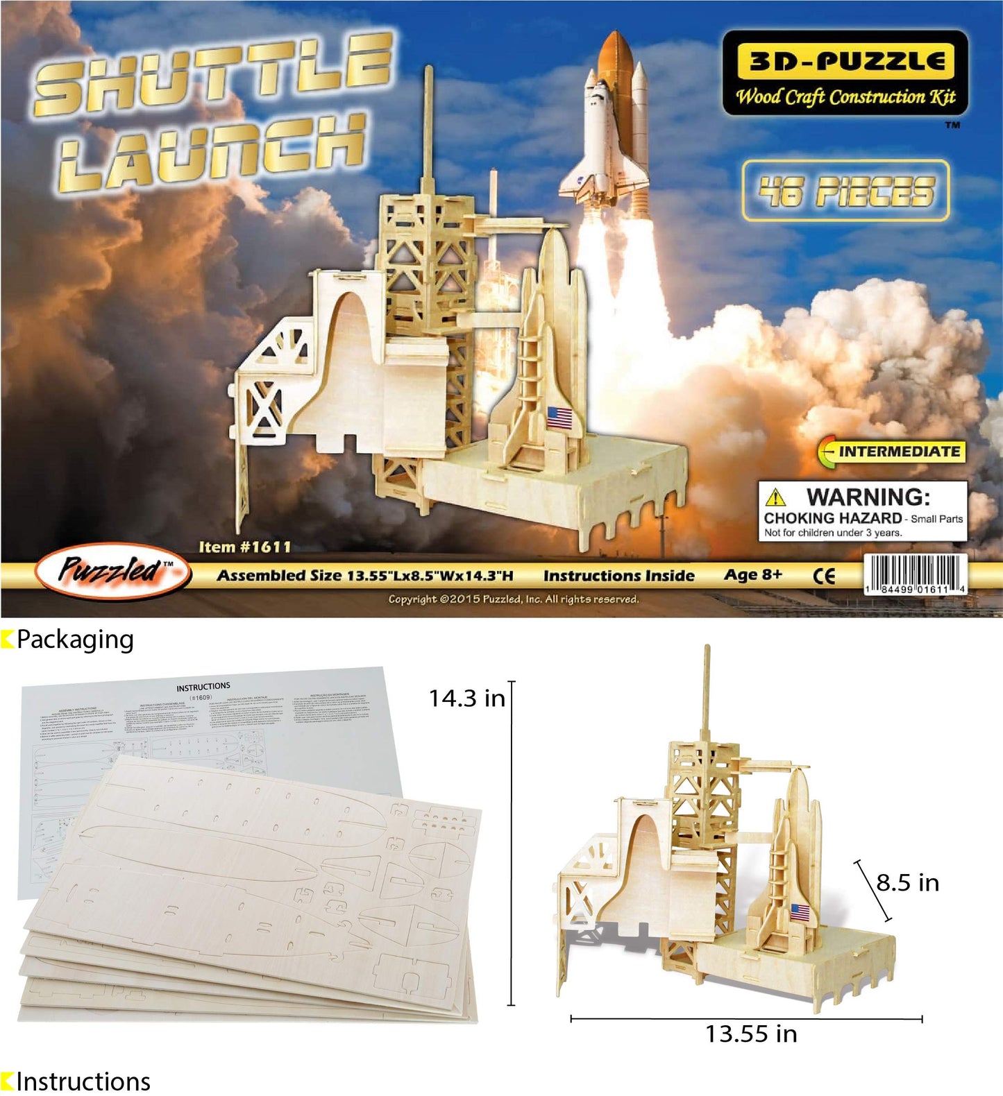 Puzzled, Inc. 3D Natural Wood Puzzle - Shuttle Launch