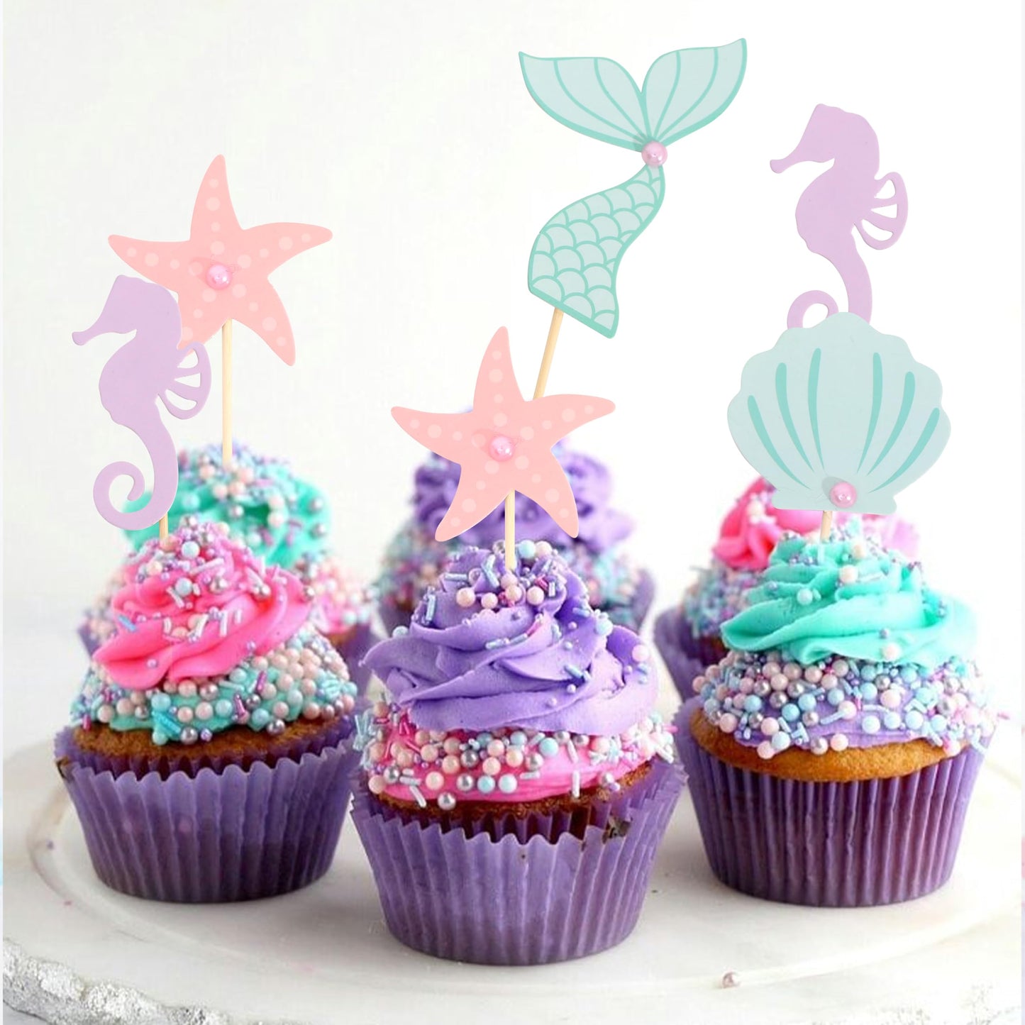 Mermaid Cupcake Toppers,Mermaid 1st Birthday Cake Decor,Under The Sea Party