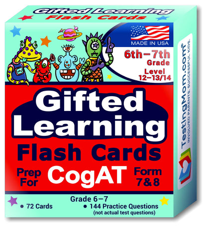TestingMom.com CogAT Test Prep Flash Cards - Grade 6 (Level 12) - Grade 7 (Level 13/14) - 140+ Practice Questions - Tips for Higher Scores on the 6th