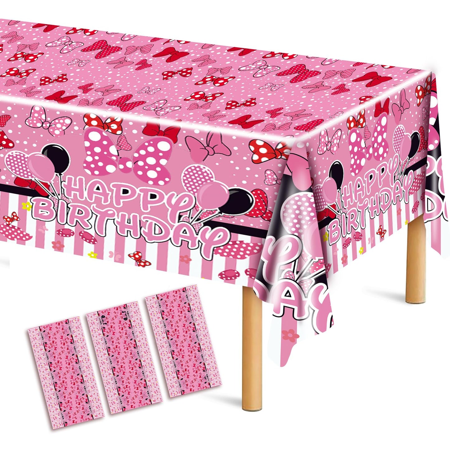 UKKJOM 3 Pack Pink Mouse Birthday Decorations, Pink Mouse Party Decorations Tablecloth for Kid,Boys and Girls Happy Birthday Decor Table Cover