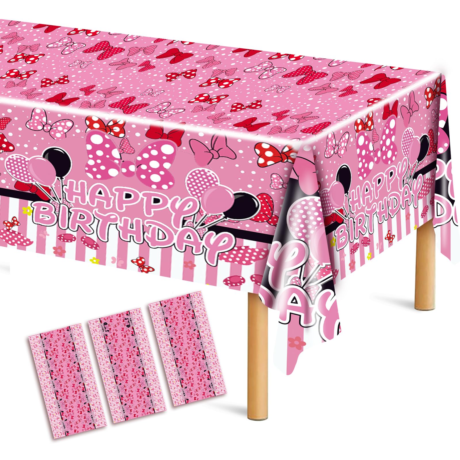 UKKJOM 3 Pack Pink Mouse Birthday Decorations, Pink Mouse Party Decorations Tablecloth for Kid,Boys and Girls Happy Birthday Decor Table Cover