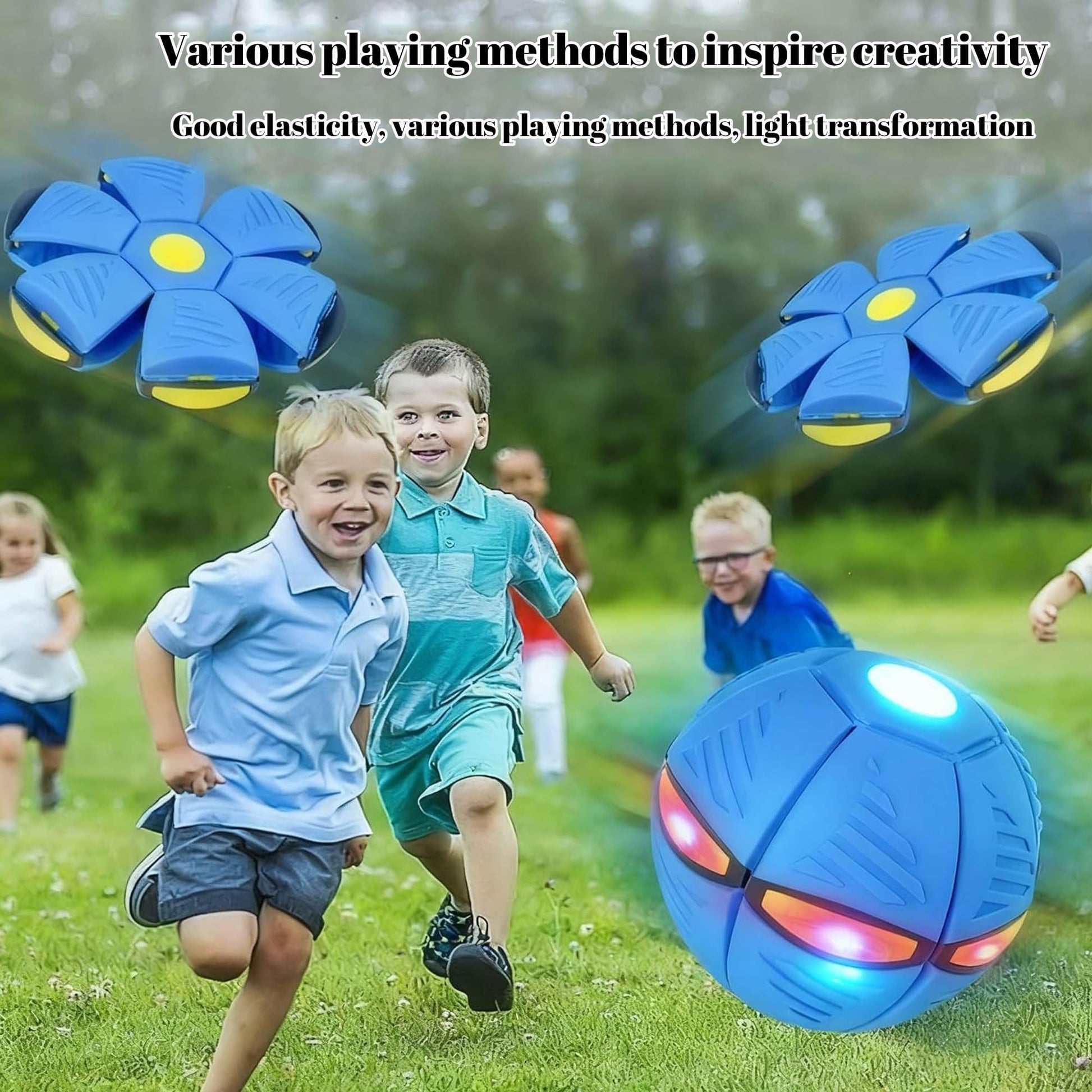 ZSJGGBOY Magic Ball, Magic Bouncing Ball with 6 Light, Dual Form Freely Switchable, Parent-Child Interaction Suitable for Indoor & Outdoor Use (Blue)