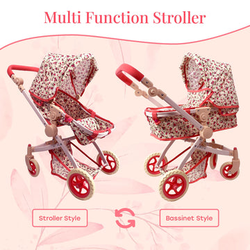 Convertible Combo Baby Doll Stroller for 3 Year Old Girls & Up | Play Toy Baby Stroller for Dolls, Folding Adjustable Bassinet Carriage Buggy