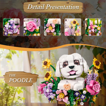 Adorable Dogs Bouquet Succulent Building Blocks,Compatible with Lego Adorable Dogs Artificial Flowers Bonsai,Creative Plants and Animals Decoration
