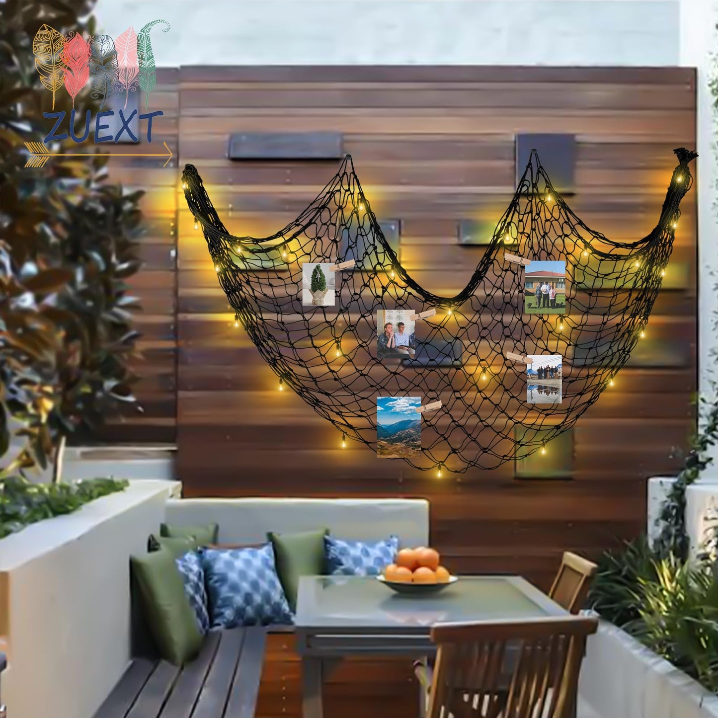 ZUEXT Decorative Fishing Net 80x40 Inch, 2 Pack Large Black Picture Fish Net, Wall Photo Hanging Fishnet for Nautical Mermaid Pirate Ocean Themed