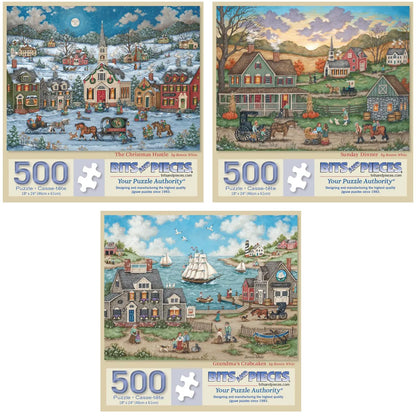 Bits and Pieces 500 Piece Puzzles for Adults Bonnie White 3-Pack - Large 18" x 24" Jigsaw Puzzles 500 Pieces Vintage Americana, No 2 Pieces Alike