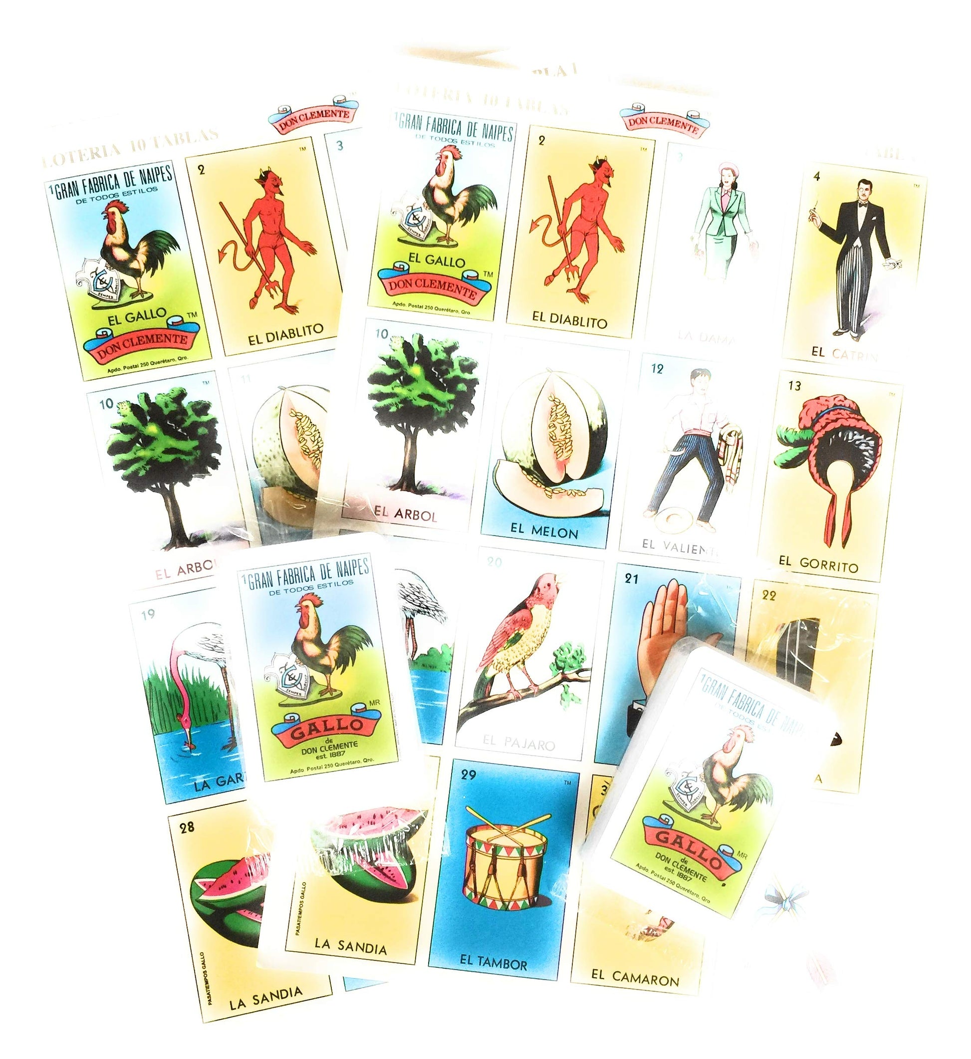 Pack of 2 Don Clemente Mexican Jumbo Loteria Set, 20 Large Boards and 2 Decks of Cards Loteria Mexicana Jumbo paquete de 20 Tablas