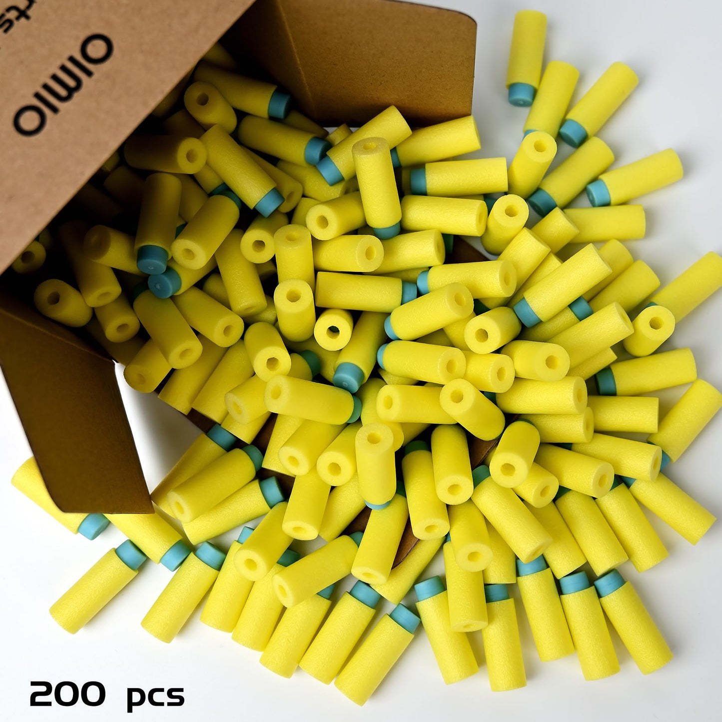 OIMIO Half Length Darts Refill Pack, 200pcs Short Soft Bullets Compatible With Dart Zone, Nerf, Worker, Zhenweiqi, 14+ (Blue Yellow)