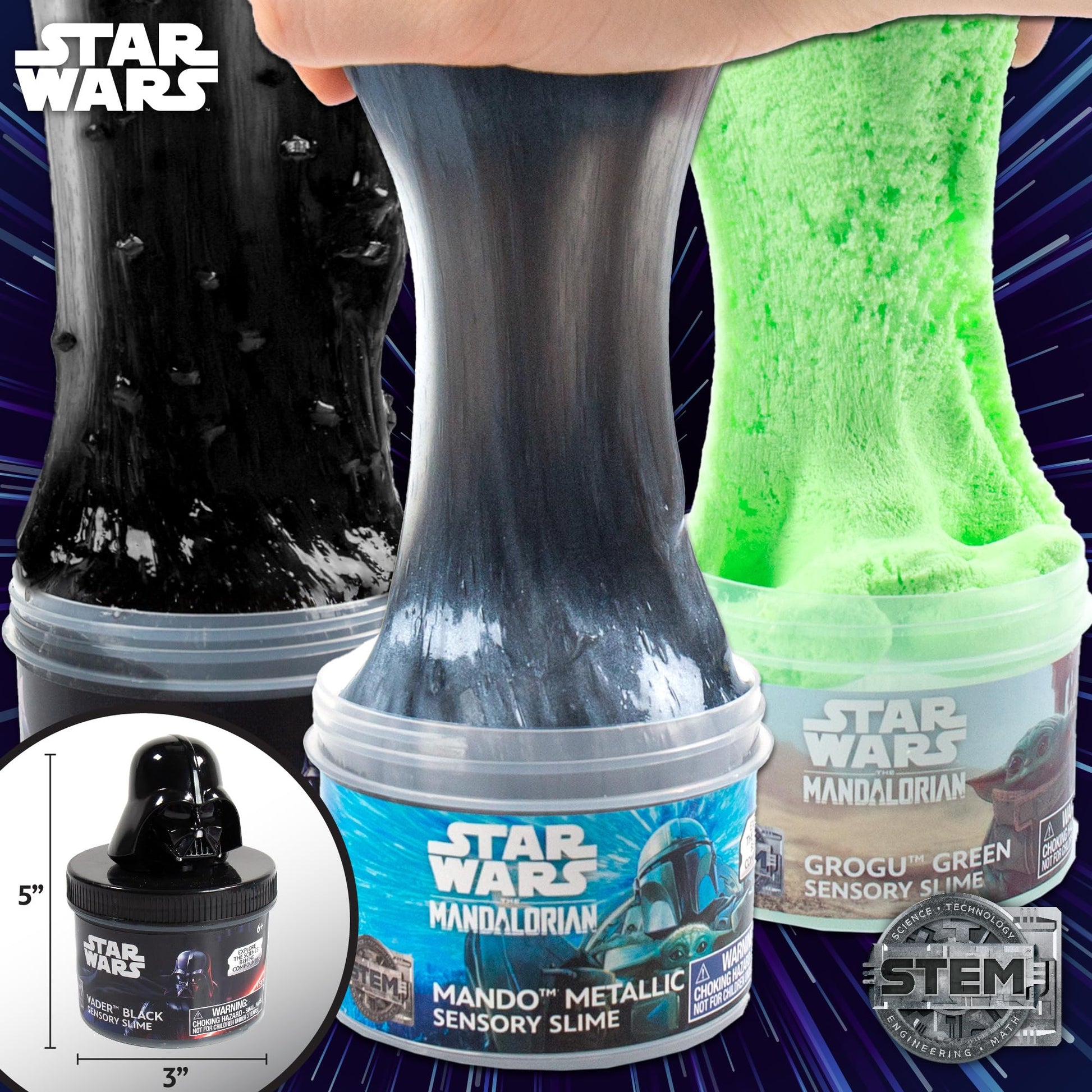 Official STAR WARS Slime, 3-Pack Galaxy Slime Kit, Includes Darth Vader, The Mandalorian, Grogu, Perfect for Goodie Bags, Desk Toys, Star Wars Merch,