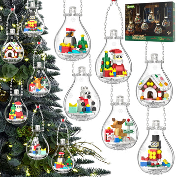 2026 Light-Up Christmas Ornament Building Kit - 647 PCS Holiday Building Blocks Set for Kids and Adults, Featuring Gingerbread House, Santa, Reindeer