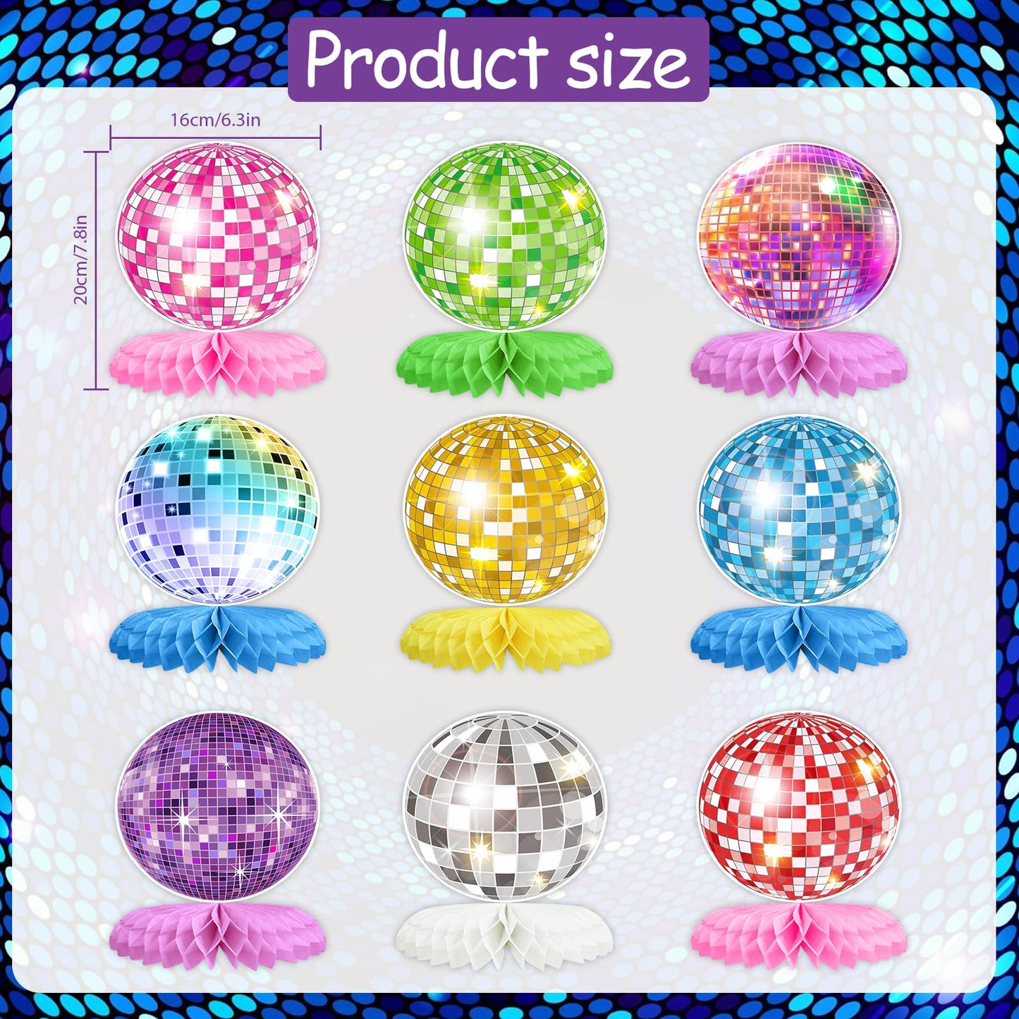 9PCS Disco Honeycomb Centerpieces Disco Ball Party Decorations Colorful Rock and Roll Party Table Centerpieces 50s 70s 80s 90s Disco Music Theme