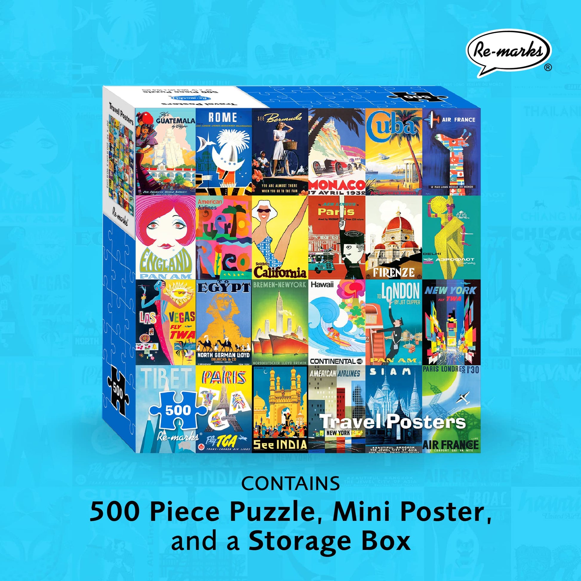 Re-marks Travel Posters, Poster Puzzle, 500-Piece Jigsaw Puzzle for All Ages