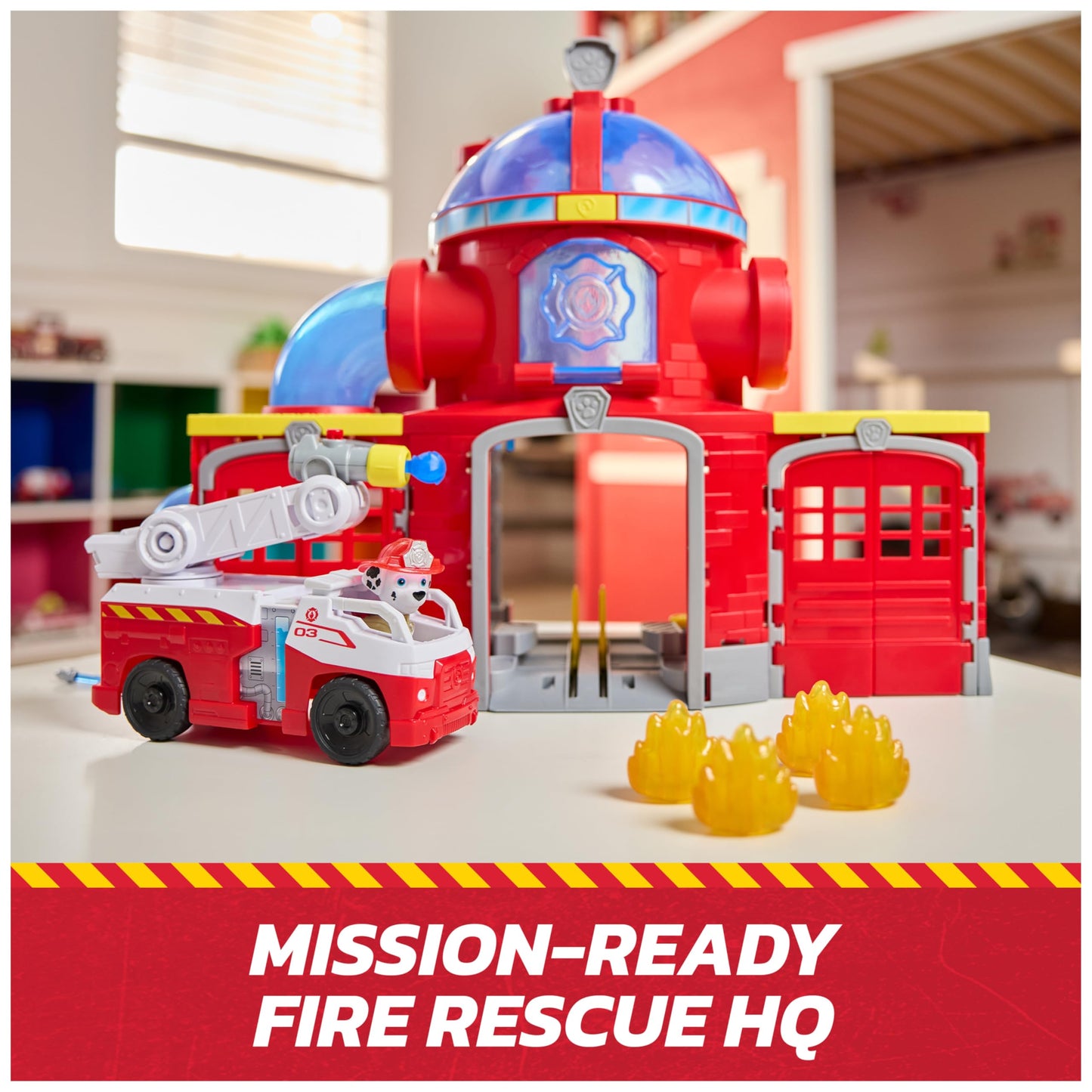 Paw Patrol - Fire Rescue Fire Station - Marcus Car Figure - Sound & Light Effects - Kids Toy - Ages 3+