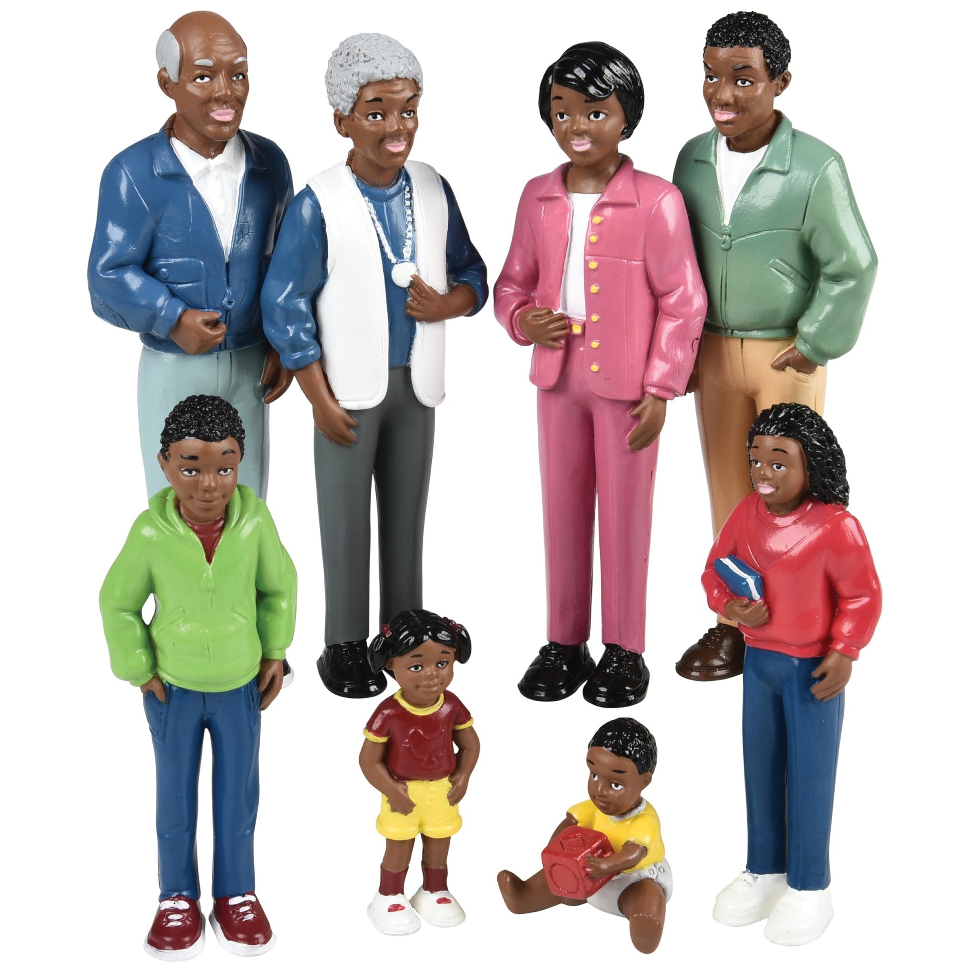 Creative Minds Marvel Education African American Family Toy Figure Set for Kids Ages 3+, Set of 8 Inclusive and Diverse Dollhouse Toy Figurines