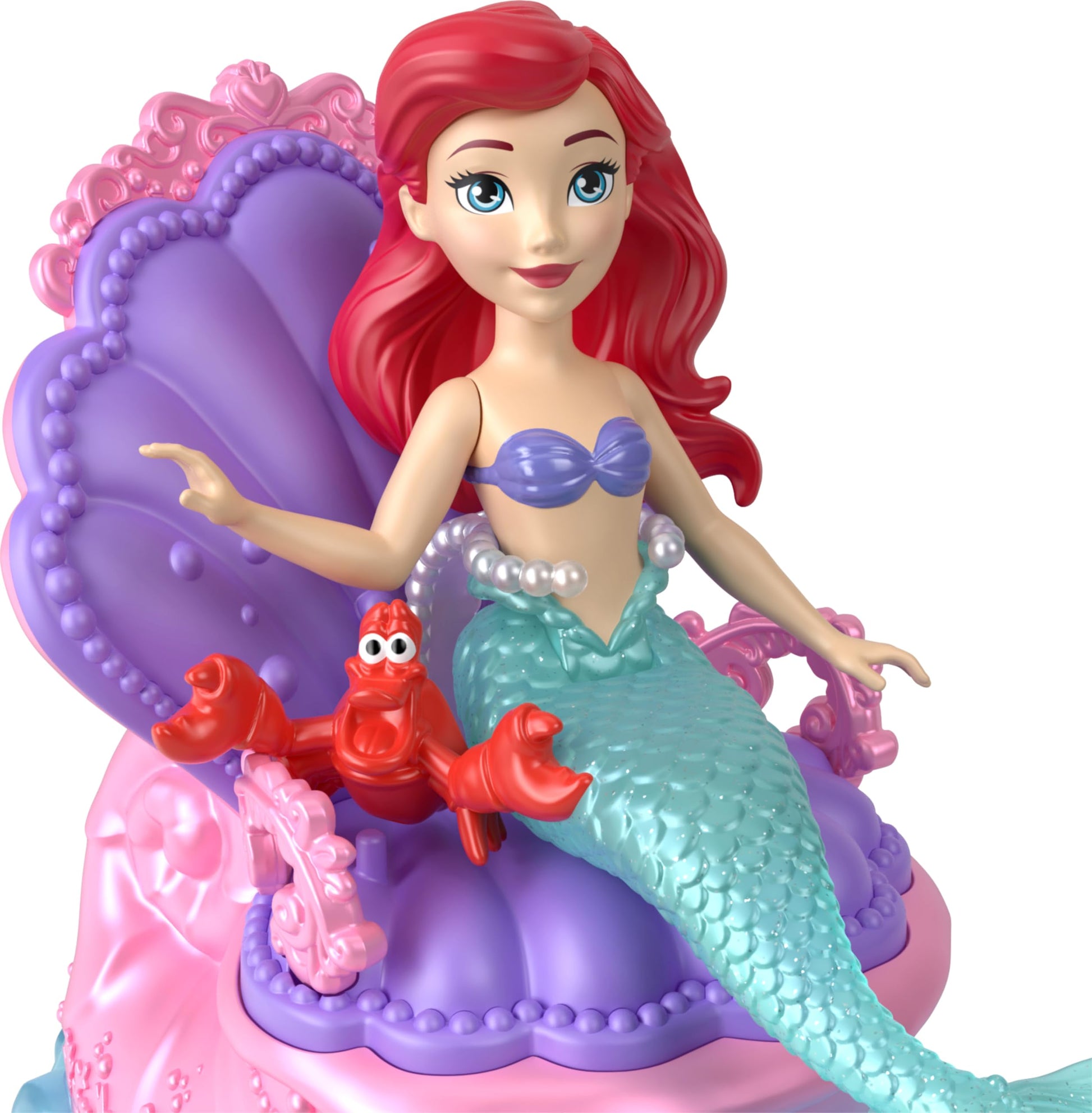 Mattel Disney Princess Ariel Mermaid Small Doll & Rolling Chariot Vehicle with 1 Friend Figure, Inspired by Mattel Disney Movie