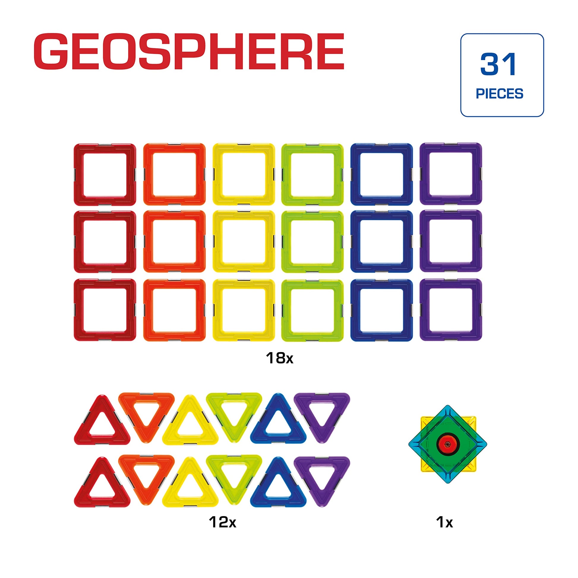 GeoSmart GeoSphere 31-Piece GeoMagnetic STEM Building Set with Spinner