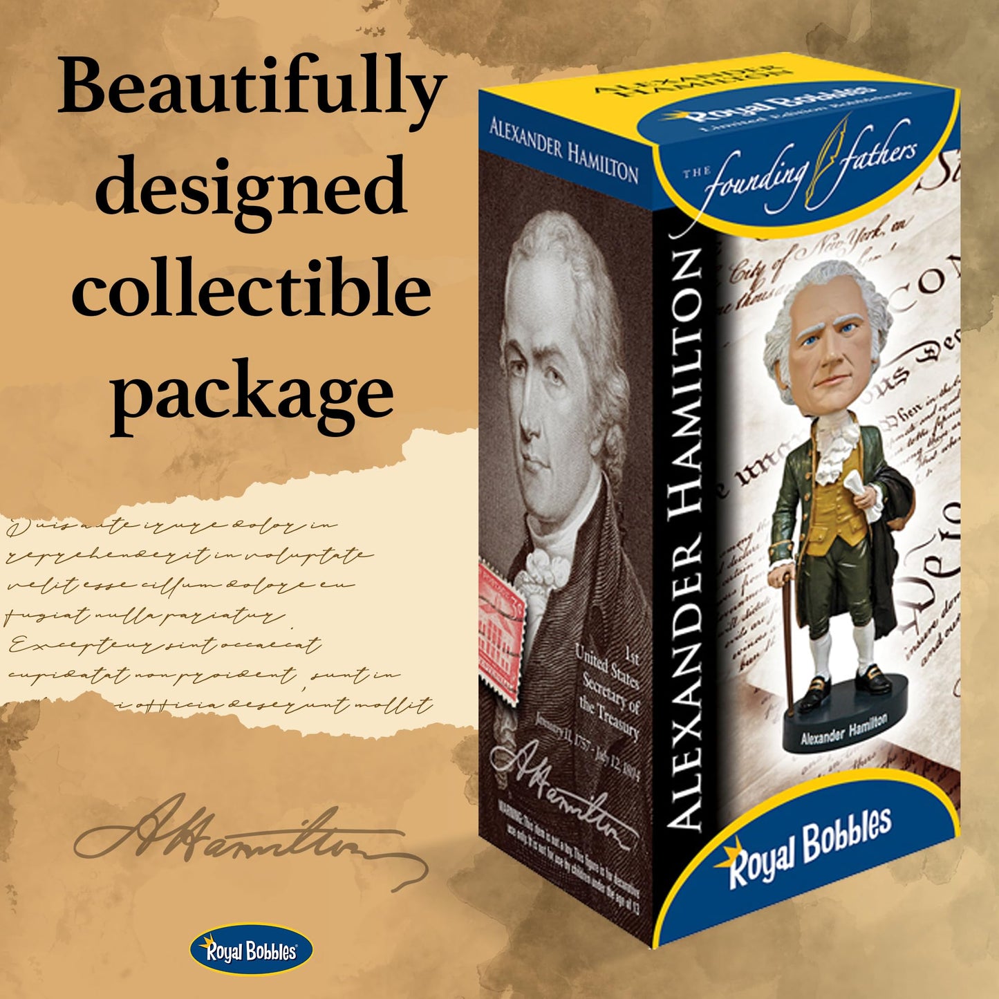Royal Bobbles Alexander Hamilton - Founding Fathers Collection - 8.5 Inches Tall - Collectible Bobblehead Statue