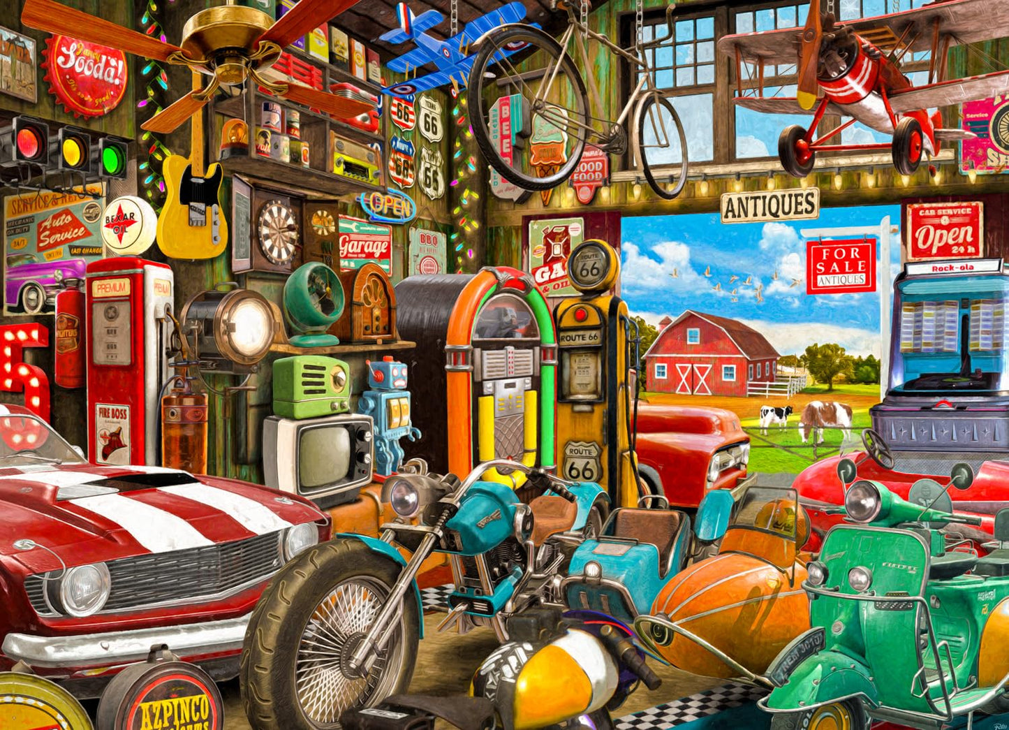 Vermont Christmas Company Antiques Garage Jigsaw Puzzle 1000 Piece - Vintage Themed Puzzle for Adults and Families