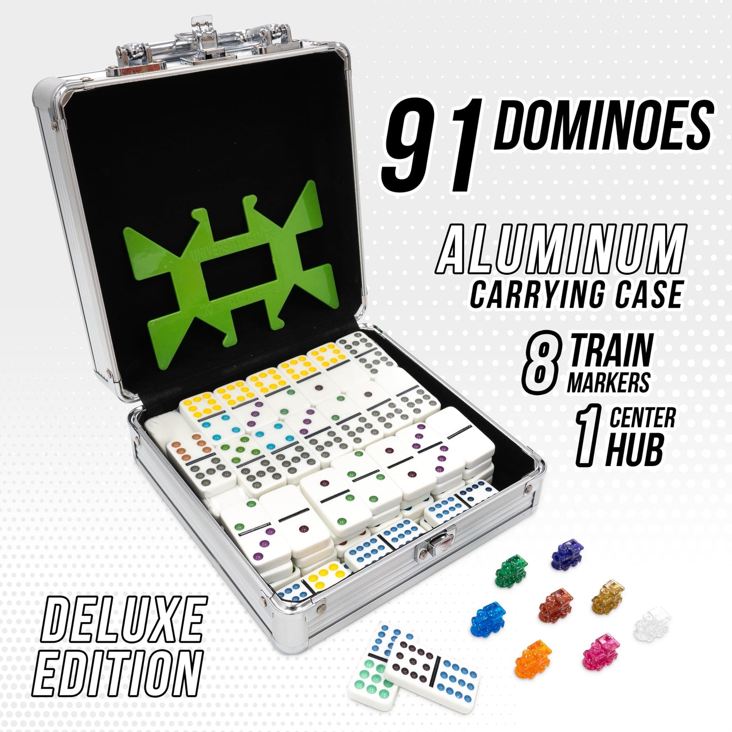 Front Porch Classics, Mexican Train Domino Set On-The-Go Aluminum Carrying Case, 2 to 8 Players Ages 8 to 99