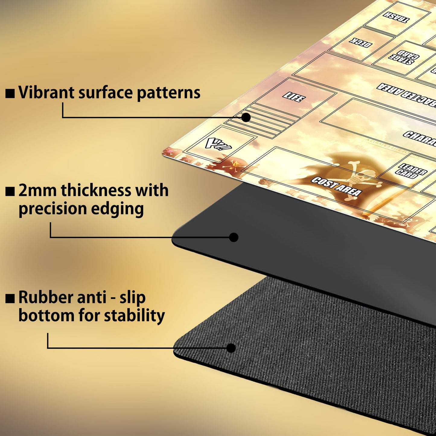Cylvenor for one piece TCG playmat - 24x24 inches Rubber Battle mat for 2-Player Card Games with Marked Areas, 20 Acrylic counters and Storage Bag