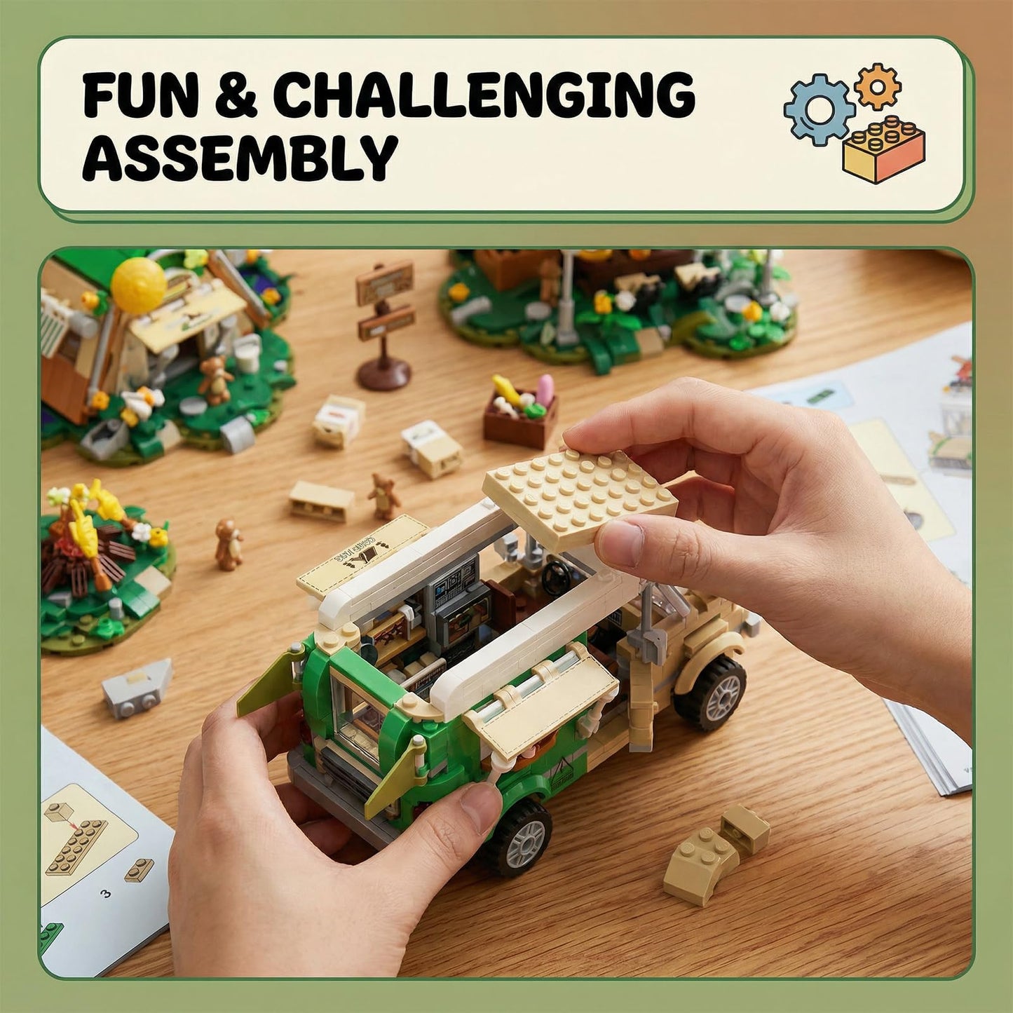 JYLWSMHMU Holiday Adventure Camper Van Building Blocks Set with Mini Outdoor Camping Cabin Tent Creative Construction Gift for Adults Teens 1982PCS