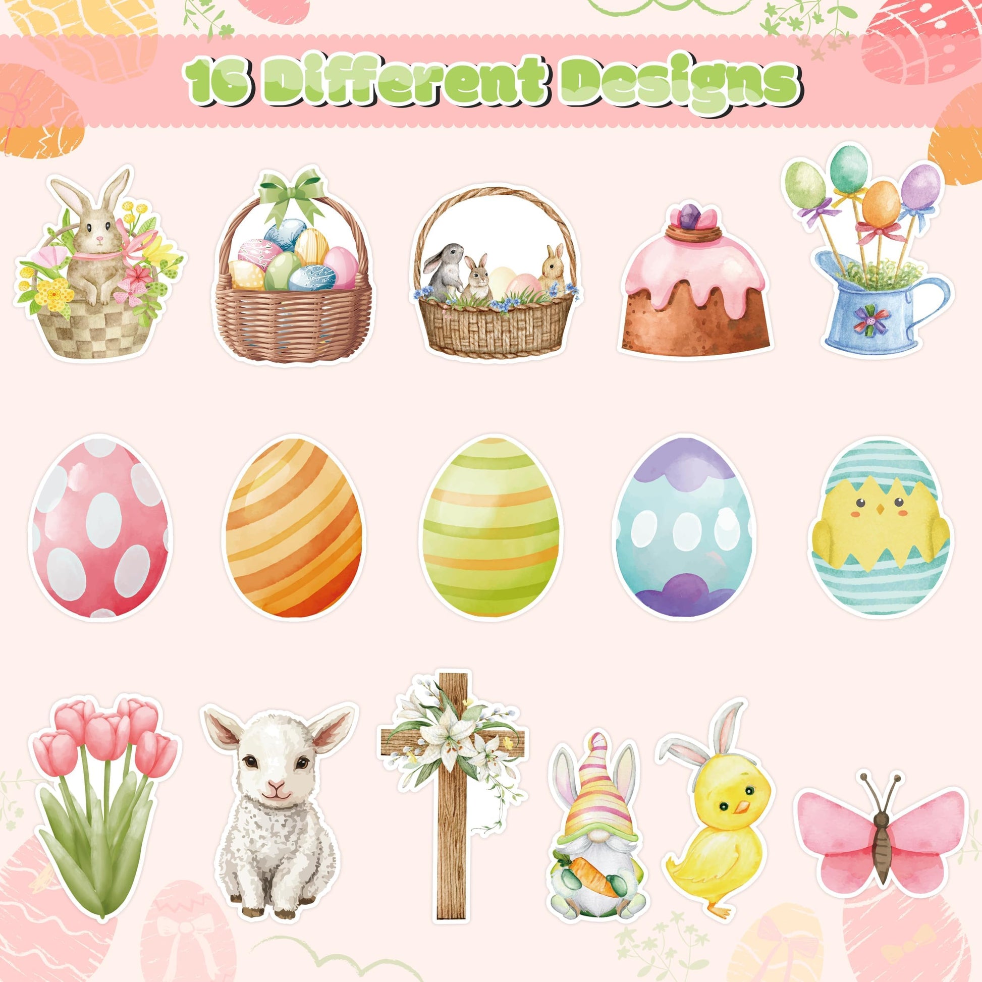 5wsech Cute Watercolor Roll Stickers - 1000Pcs Colorful Egg Flower Chick Bunny Aesthetic Vinyl Stickers for Kids, Happy Easter Party Gift Waterproof