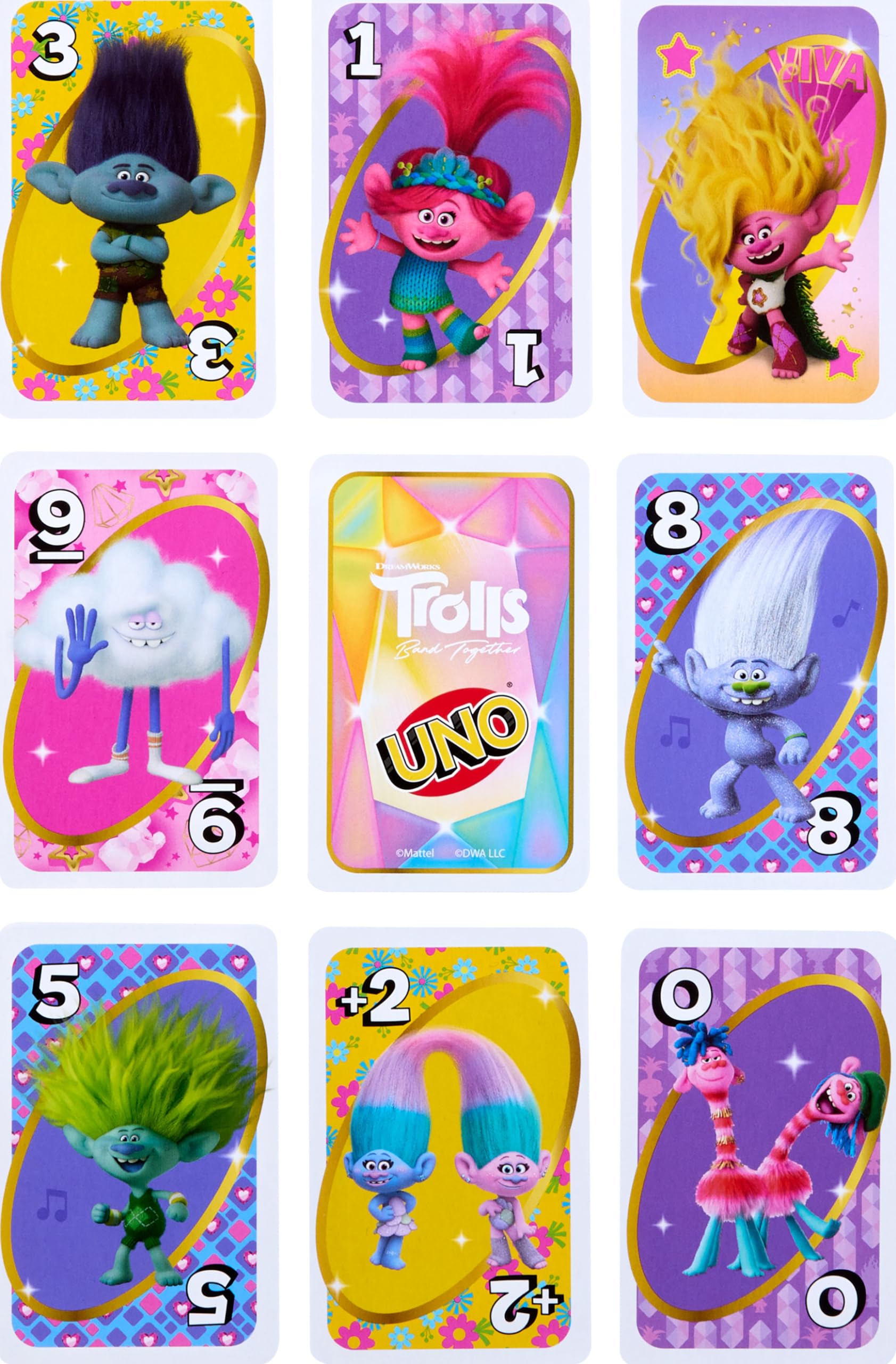 Mattel Games UNO Trolls 3: Band Together Card Game for Kids, Adults & Game Night Featuring Trolls Characters & Special Rule