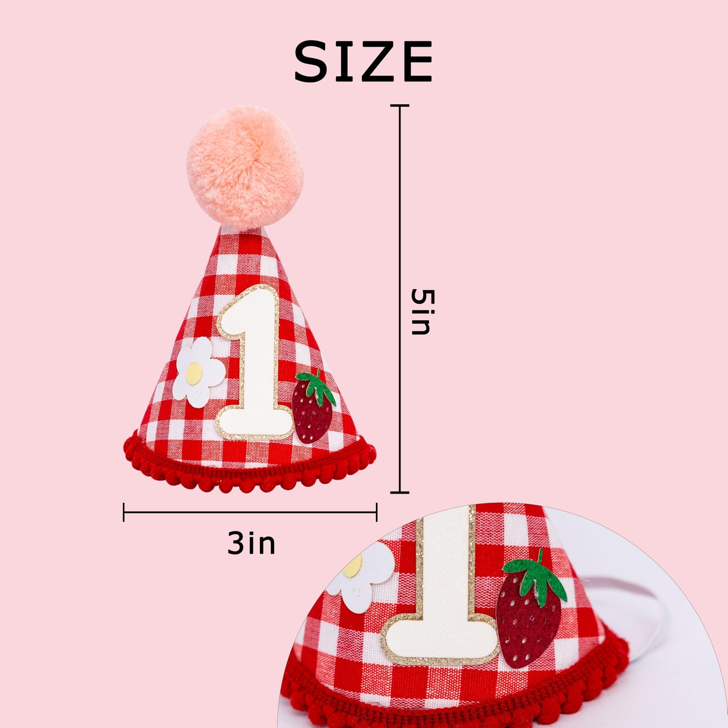 Raoformi Strawberry First Birthday Hat - Berry First Birthday Party Crown, Sweet One Party Celebration Headwear One Party Hat For Boys/Girls