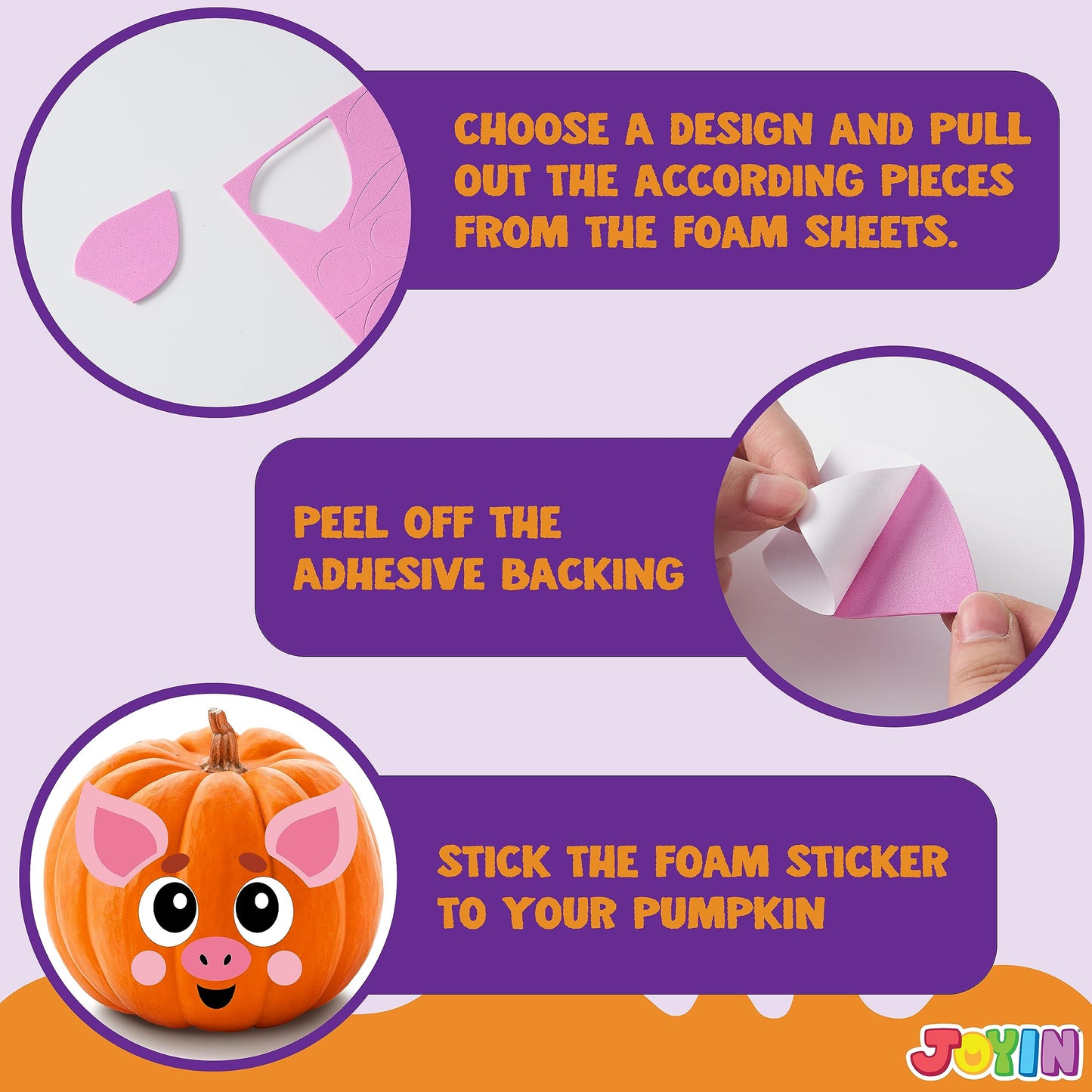 JOYIN 18 Packs Halloween Pumpkin Decorating Stickers Craft Kit, Halloween Party Supplies Arts Activities, Kids Party Favors, Jack O Lantern Foam Face
