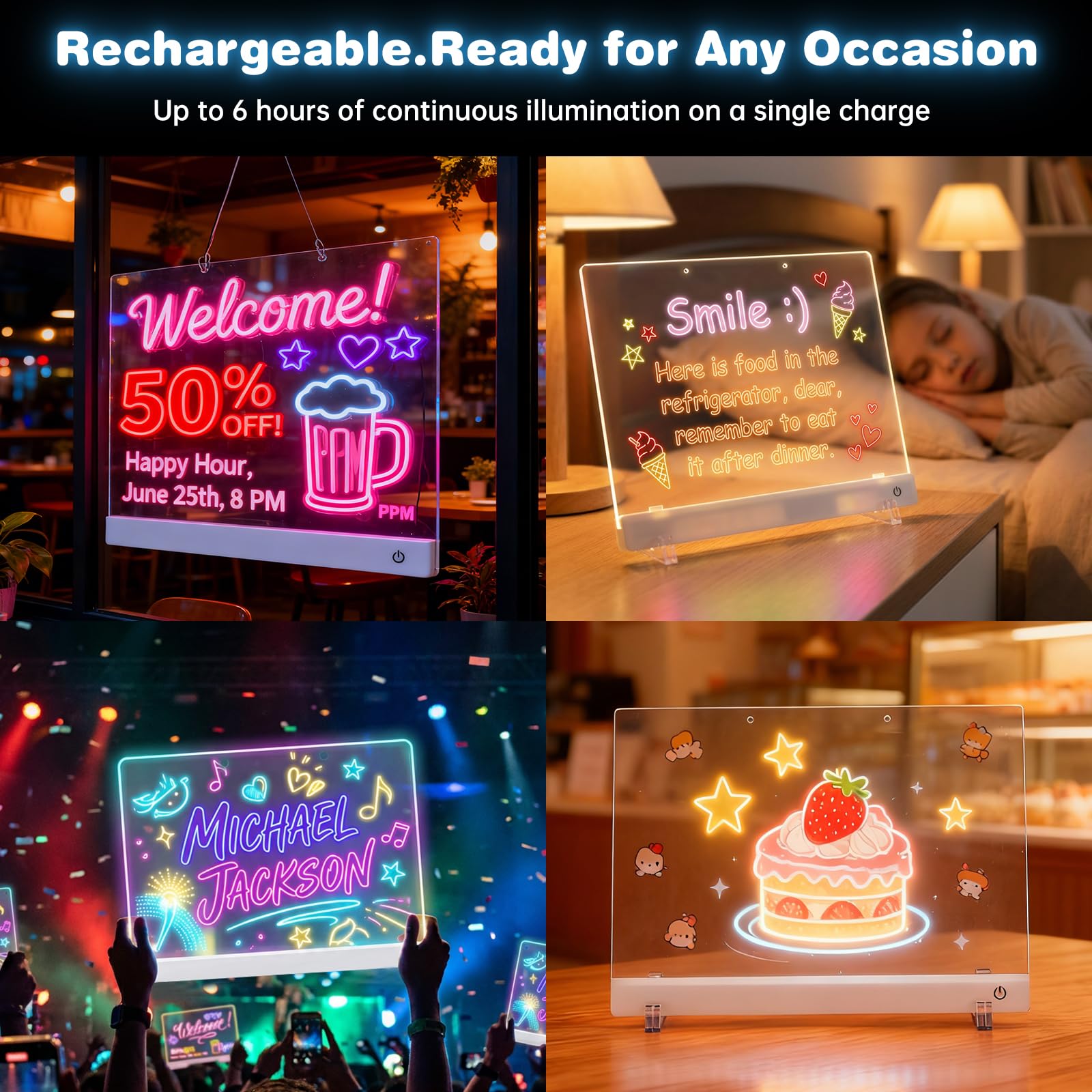 HONGDPENP Rechargeable LED Drawing Board, Light Up Doodle Pad with 7 Colors & 3 Modes, 7 Neon Markers & Stylus, Dry Erase Glow Sketch Tablet