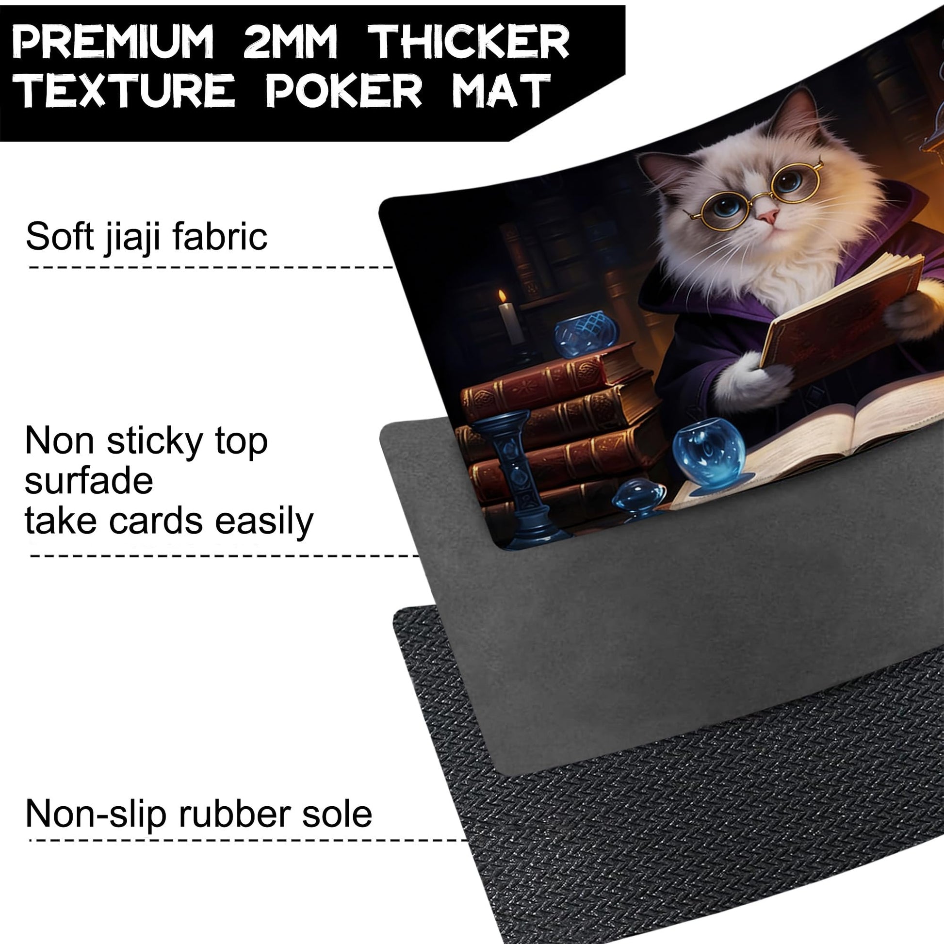 Playmat for MTG Cat Magic Play Mat 24x14 Inch Card Game Mat for Magic The Gathering TCG PTCG Playmat with Free Storage Bags Non-Slip Backing