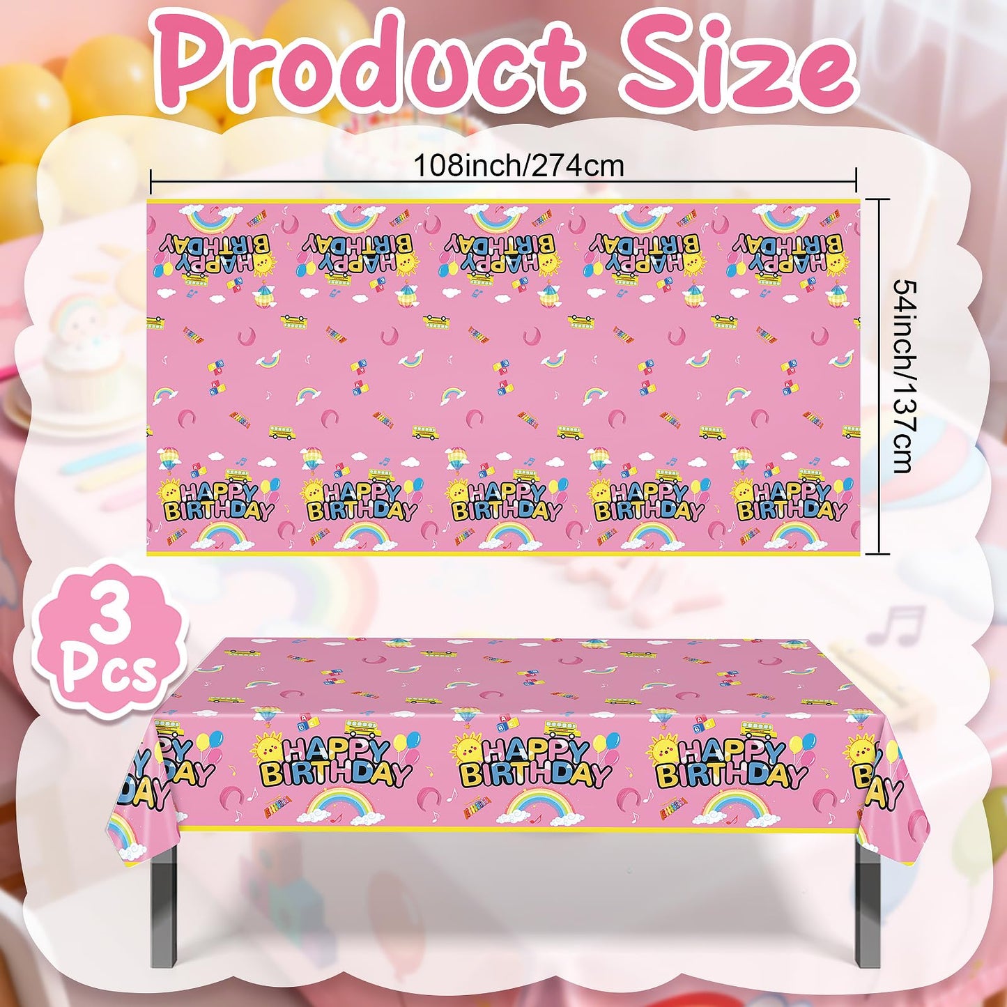 Fufuddz 3 pcs Rachell English Teacher Birthday Tablecloth, Cartoon Teacher Plastic Tablecloths, 54inch x 108inch Party Tablecovers for Fans Girls Boys