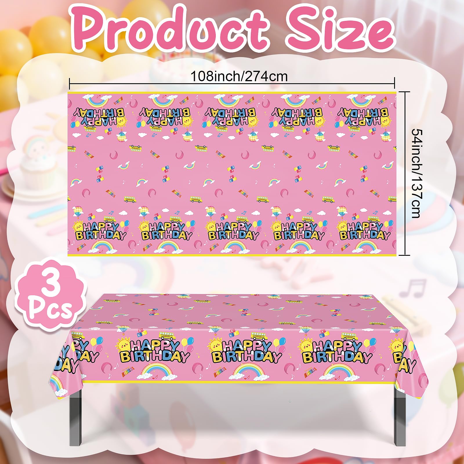 Fufuddz 3 pcs Rachell English Teacher Birthday Tablecloth, Cartoon Teacher Plastic Tablecloths, 54inch x 108inch Party Tablecovers for Fans Girls Boys