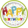 Unique Happy Balloon Birthday Round Multicolor Dessert Plates - 7" (Pack of 8) - Colorful Birthday Celebration Tableware - Perfect for Kids & Adults