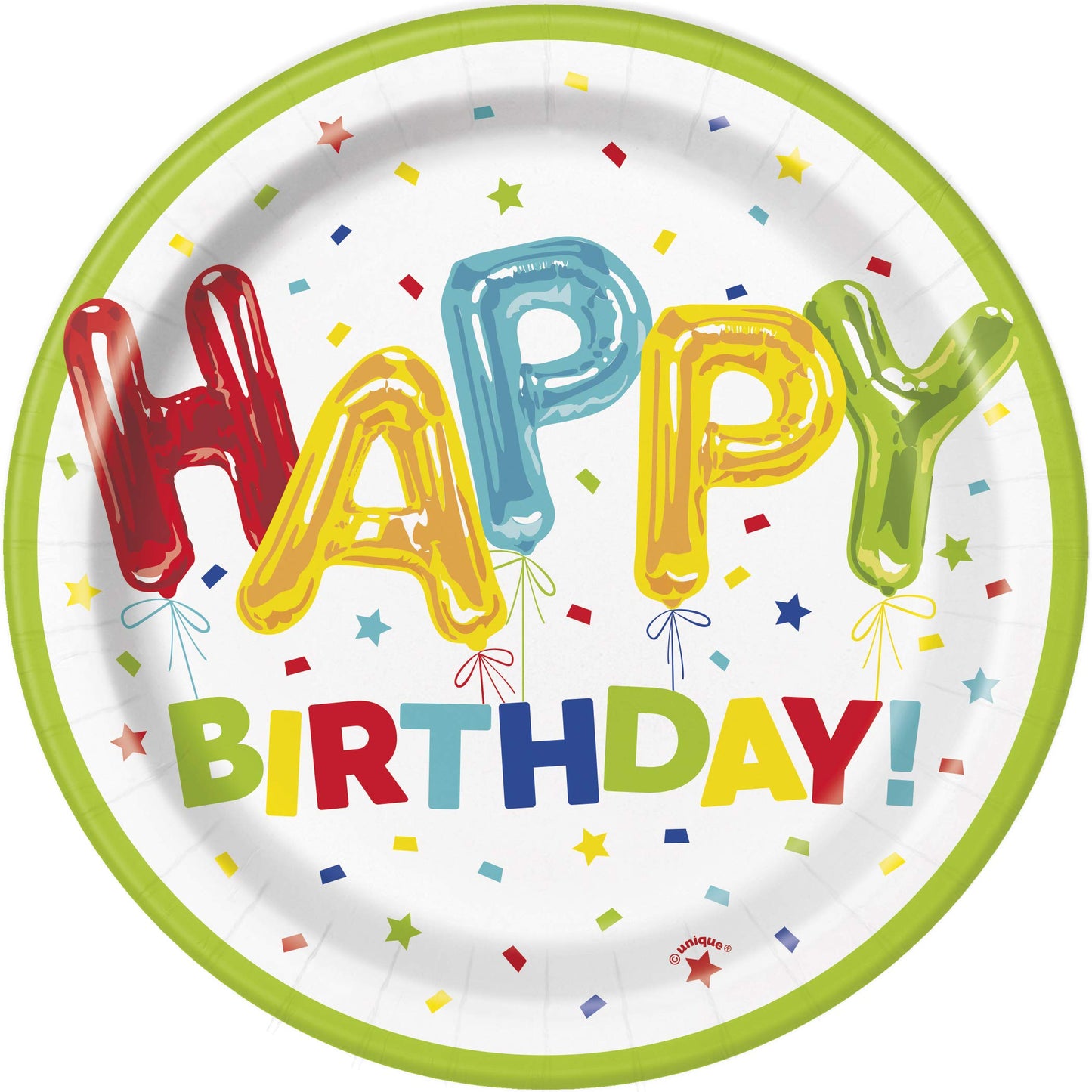 Unique Happy Balloon Birthday Round Multicolor Dessert Plates - 7" (Pack of 8) - Colorful Birthday Celebration Tableware - Perfect for Kids & Adults