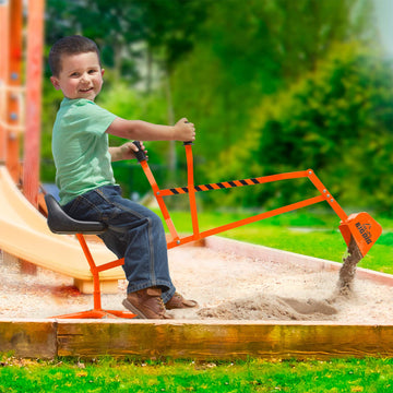 Big Dig Sand Digger Excavator Ride, w/Rotating Seat & Base for Kids Ages 3 and Up, Orange - Sandbox and Beach Pretend Construction Toy, Digging