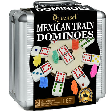 Queensell Mexican Train Dominoes Set with Wooden Hub, Domino Tile Board Games - Double 12 Dominos Set for Family Game Night for Adults and Kids Ages 8