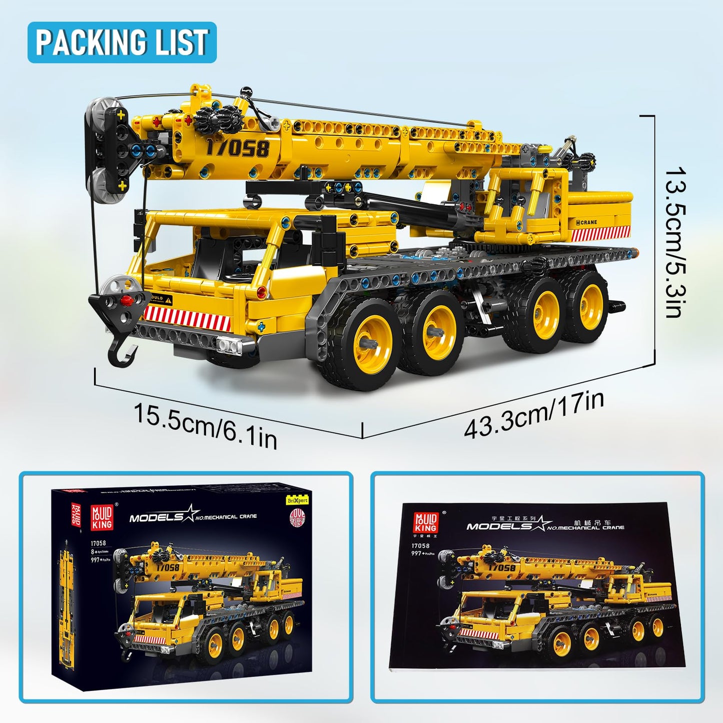 Mould King 17058 City Mobile Crane Truck Toy Building Set, Construction Vehicle Model Blocks Kit for Adults, Toys Gifts for Kids Children, Playset
