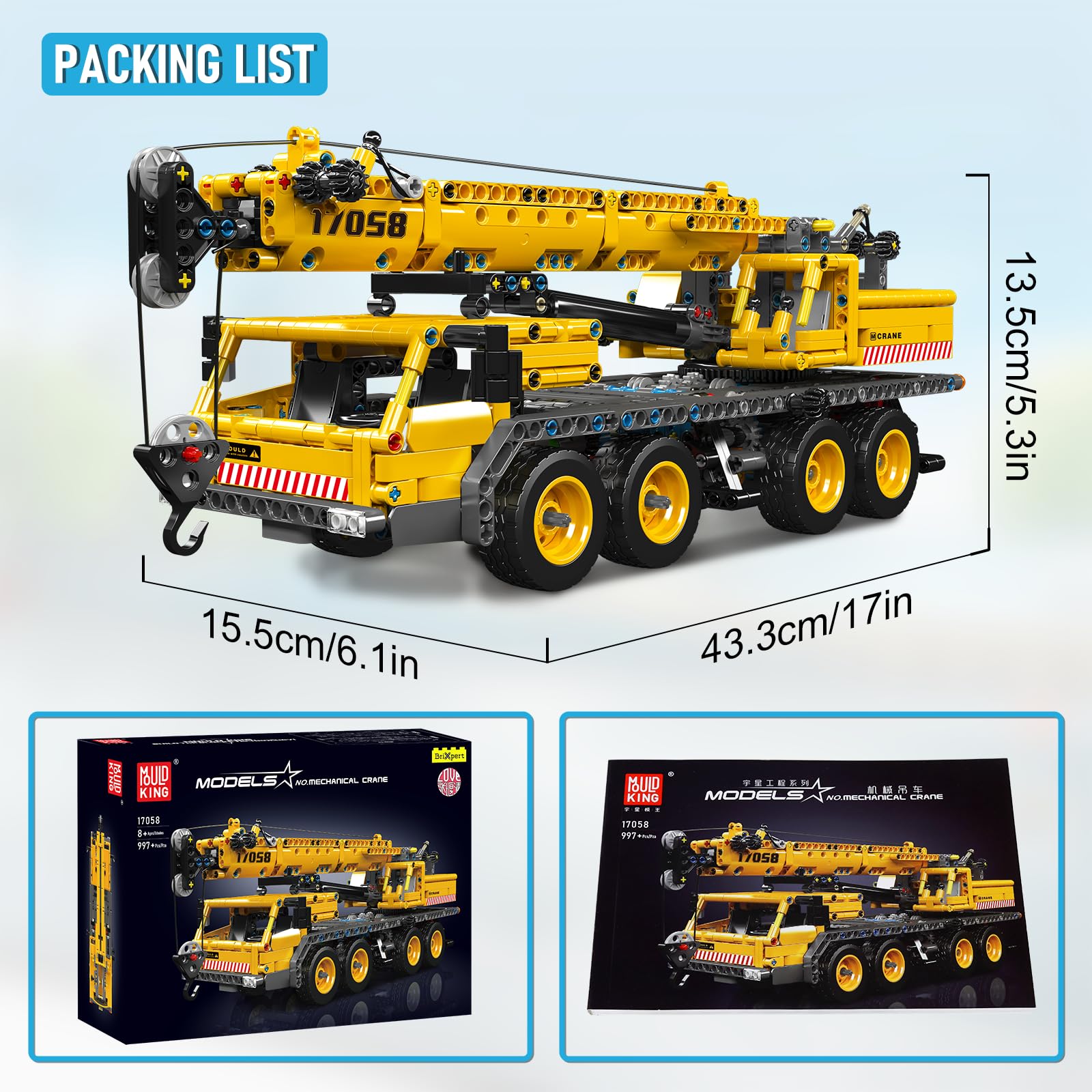Mould King 17058 City Mobile Crane Truck Toy Building Set, Construction Vehicle Model Blocks Kit for Adults, Toys Gifts for Kids Children, Playset