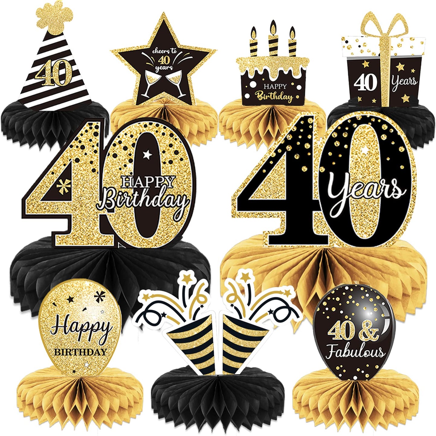 9 Pieces 40th Birthday Decoration 40 th Birthday Centerpieces for Tables Decorations Cheers to 40 Years Honeycomb Table Topper for Men and Women Forty