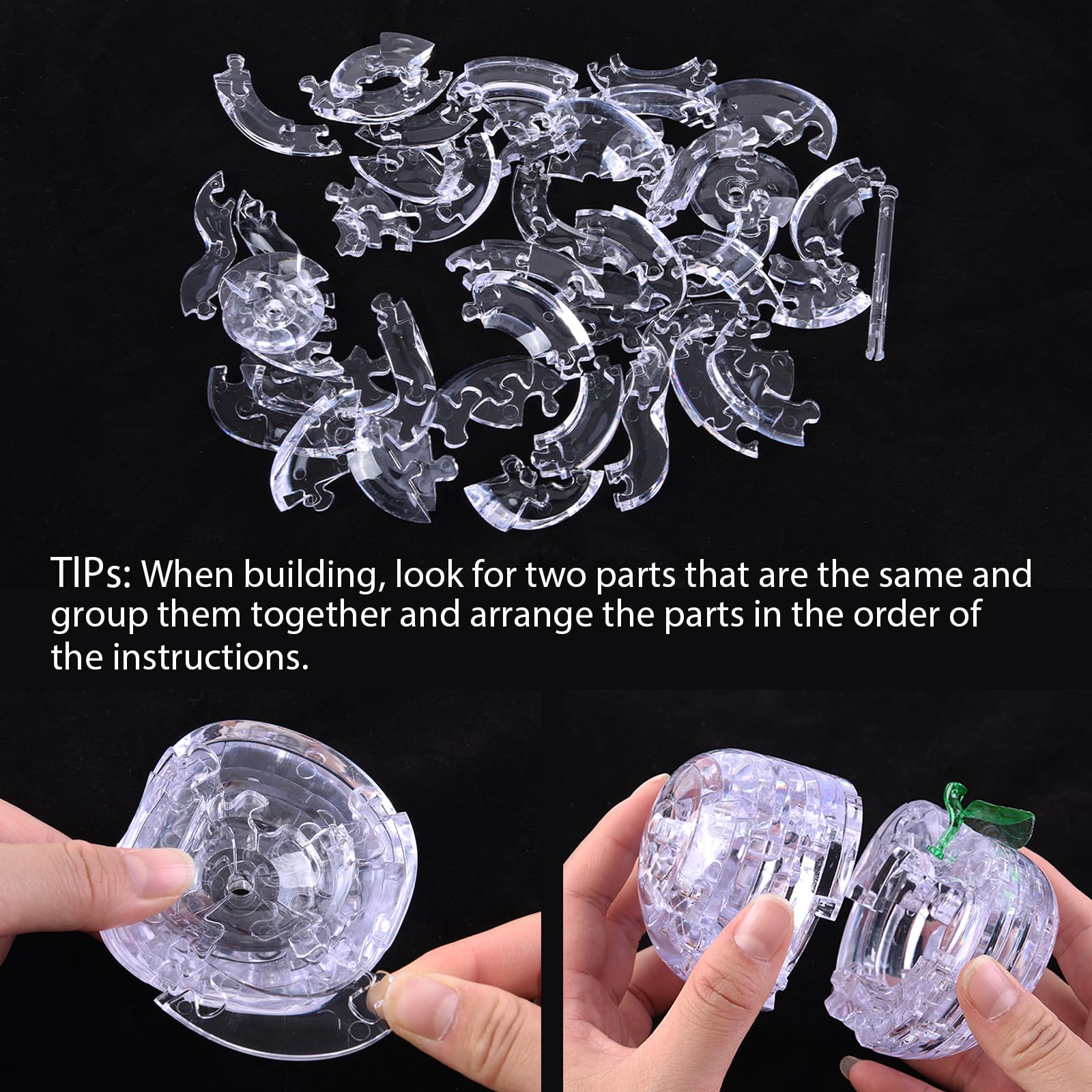 3D Crystal Puzzle, Night Light with Base, DIY Crafts for Age 14+, Birthday Gifts for Adults, Plastic Apple DIY Puzzle Blocks 3D Model Toy(White)