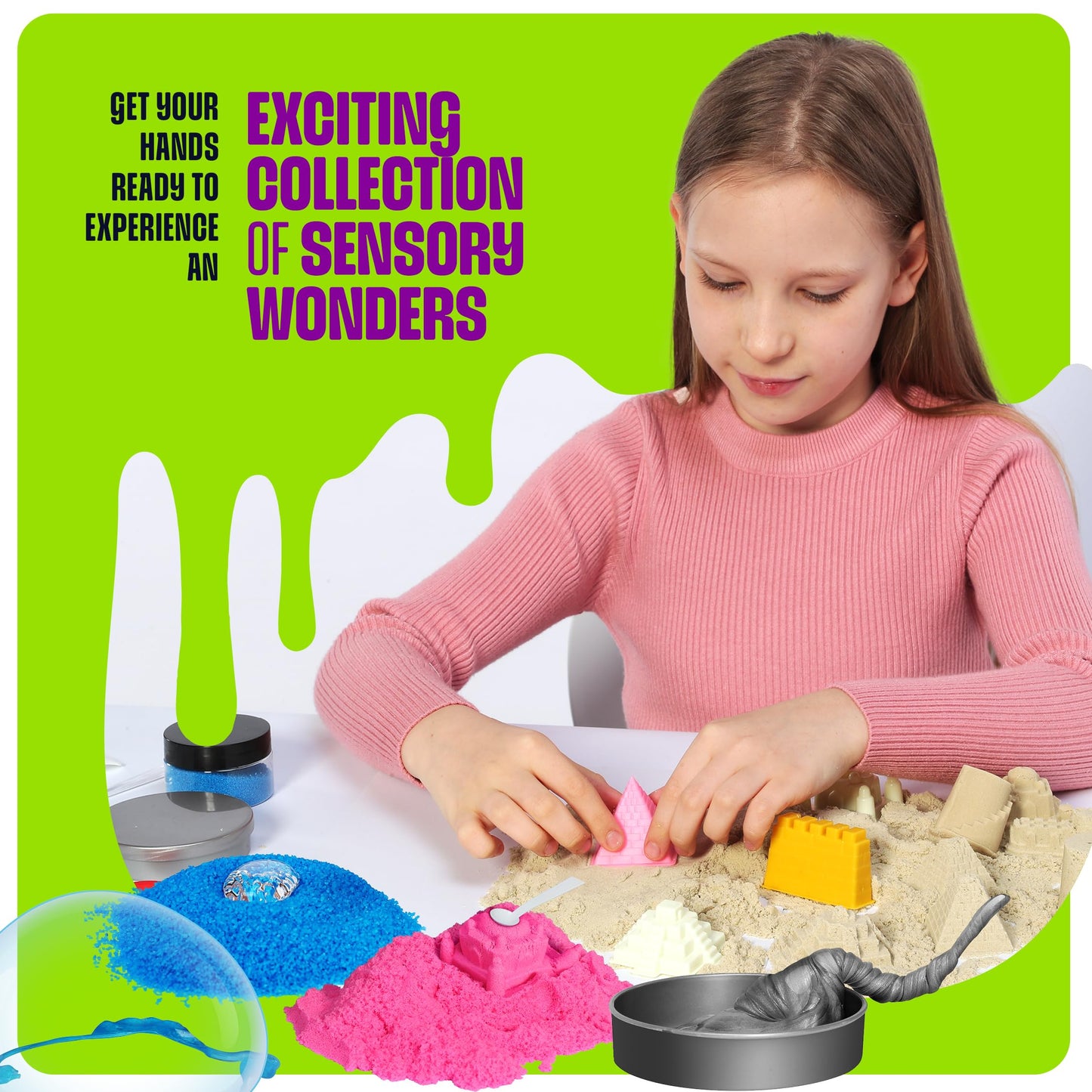 Dan&Darci Slime, Putty & Sand Sensory Science Kit - Slimes for Kids Age 8-10 8-12 - Play Sands Kits for Boys & Girls - 8 9 10 Year Old Boy Gifts