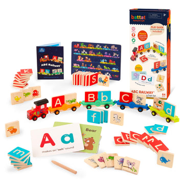 Battat Education - Wooden Alphabet Train Set ABC Letter Train Toy with 84 Pieces for Toddlers - Educational Color & Shape Recognition