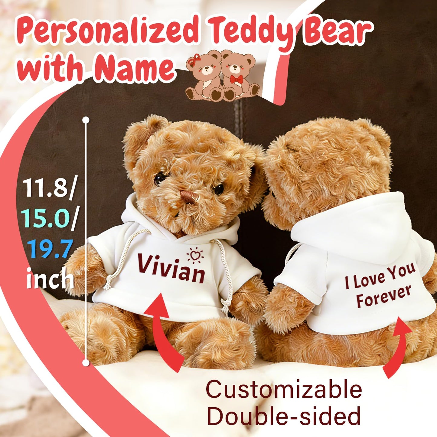KZCKZC Personalized Teddy Bear with Name, Custom Bears Gifts for Birthday