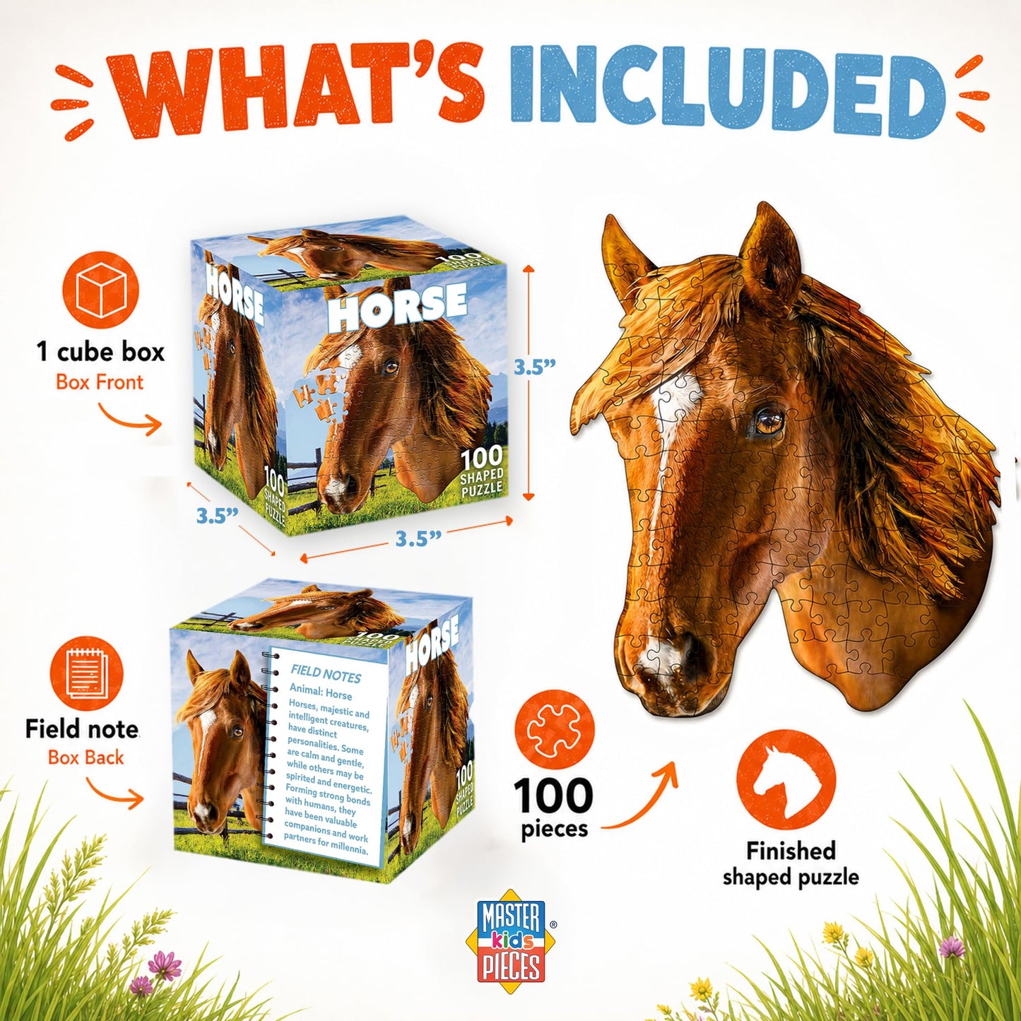 Masterpieces Horse Jigsaw Puzzle - 100 Pieces, Earthy Brown, Portable, for Adults, Enhances Logical Thinking & Problem Solving Skills