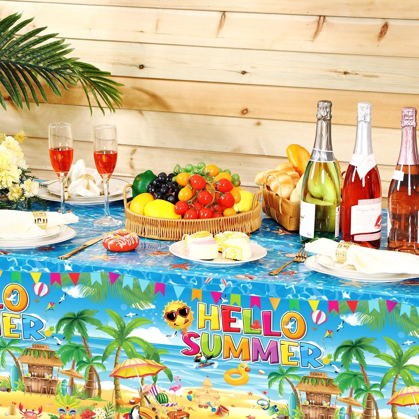 Tatuo 3 Pack Summer Beach Plastic Tablecloth Beach Theme Party Hawaiian Tropical Table Covers Decoration Disposable Rectangular Tablecloth for Luau