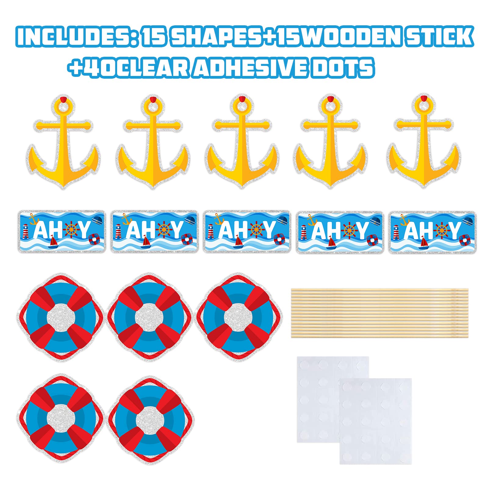 Ahoy Centerpiece Sticks, Under the Sea Themed Table Topper - Nautical Baby Shower Party Decorations - Sailing Home Decorations -15PCS