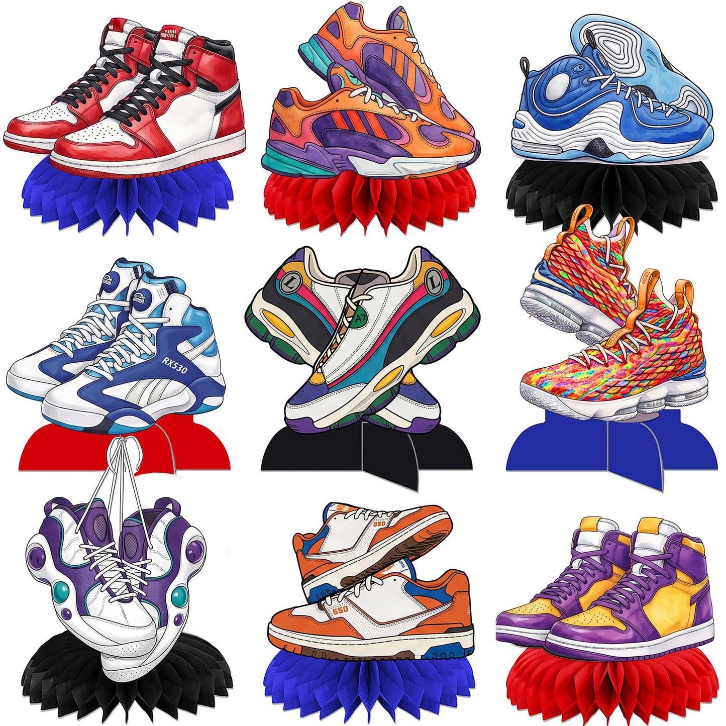 9Pcs Sneaker Honeycomb Centerpieces for Table, Sneaker Party Decorations, Sport Shoes Themed Party Favors for Baby Shower Supplies and Birthday