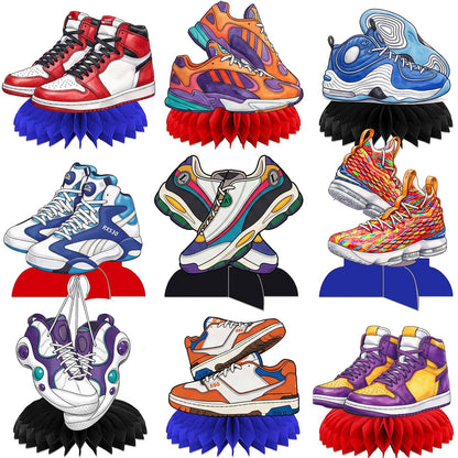 9Pcs Sneaker Honeycomb Centerpieces for Table, Sneaker Party Decorations, Sport Shoes Themed Party Favors for Baby Shower Supplies and Birthday