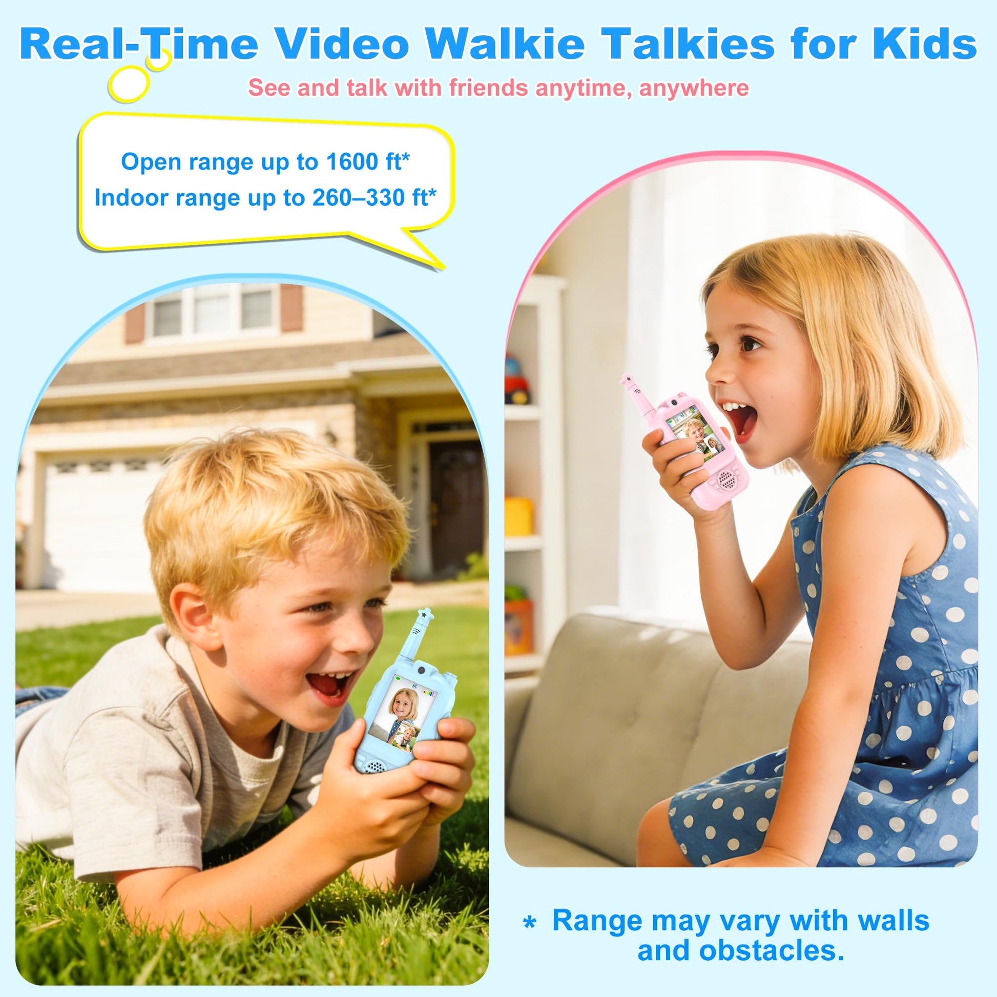 Video Walkie Talkies for Kids 2 Pack, USB-C Rechargeable with 2.0" Screen, Video Chat & Photo Sharing, Long Range Two Way Radio Toys for Boys Girls